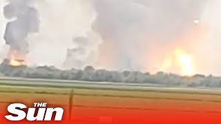 Russian ammo depot is blown up in massive explosion in Crimea [upl. by Avehsile39]