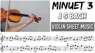 Free Sheet  Minuet 3  J S Bach  Violin Cover With Sheet Music [upl. by Cindelyn]