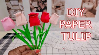 How to make paper Tulip  Origami Tulip  Easy Origami Tulip  DIY Tulip flower 🌷 [upl. by Siron]