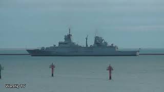 GERMAN NAVY TYPE 125 CLASS FRIGATE FGS RHEINLAND PFALZ F225 IN PLYMOUTH SOUND AT DUSK 231123 [upl. by Sousa]