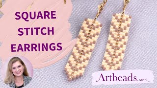 How to Make Square Stitch Seed Bead Earrings with TOHO Aikos [upl. by Violeta]