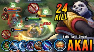 24 Kills MVP 175 Points Akai Damage Build 100 Unstoppable  Build Top 1 Global Akai  MLBB [upl. by Marrin]