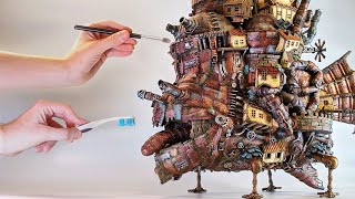 I made a Miniature HOWLS MOVING CASTLE out of junk  Ghibli Crafts [upl. by Deeyn]