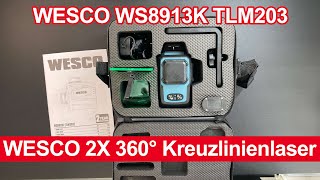 Kreuzlinienlaser WESCO 2X 360  Kreuzlinienlaser Grün selbstnivellierendes Linienlaser  Unboxing [upl. by Ellerey]