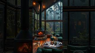 Cozy Luxury Living Room In Forest with Fireplace and Rain Sound  Deep Sleep Relax Study🔥🌧️ [upl. by Shaylynn]