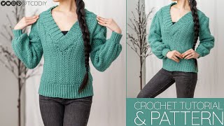 How to Crochet V Neck Sweater  Pattern amp Tutorial DIY [upl. by Nylesor990]