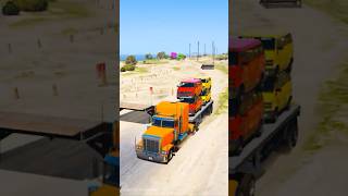 Double Decker Vans on Double Flatbed Trailer Truck Airplane  GTA 5 spiral Ramp Jumps shorts fy [upl. by Fletcher782]