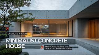 BrutalistStyle Minimalist Concrete House Design with Zen Garden in Urban Landscape [upl. by Hanikehs]