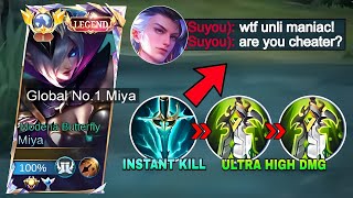 UNLI MANIAC MIYA GLOBAL BEST HIGH DAMAGE BUILD FOR EASY RANK UP 100 BROKEN  Mobile Legends [upl. by Sarchet]