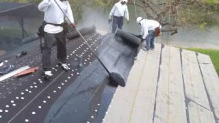 New Roofing  Roof 90lb hotmop Installation and Roof tile loading [upl. by Kcirdnekel]