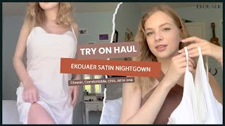 Satin Nightgown Try on Haul  Ekouaer Comfort Collection [upl. by Wickman]