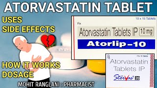 Atorvastatin 10 mg Tablet  Atorlip Tablet Uses Side effects Dose and Precautions  In Hindi [upl. by Berte845]