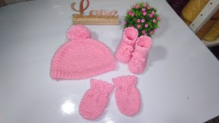 Sapatinho de crochê para bebê de 1 a 3 meses sola de 9cm Kit de touca luva e sapatinho [upl. by Jaan]