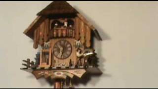 Musical Chalet Cuckoo Clock w Animated Woodsawyer and Mill [upl. by Riti]