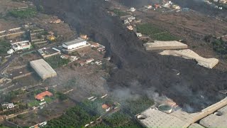 Lava burns the banana plantations next to the coastline 4K Drone 1310 [upl. by Adolphus230]