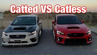 Catted vs Catless Downpipe High Flow Cat Exhaust Sound Clips WRX [upl. by Goldstein]