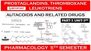 Prostaglandins Thromboxane and Leukotrienes  Autacoids  Part 3 Unit 3  Pharmacology 5 sem [upl. by Braun]