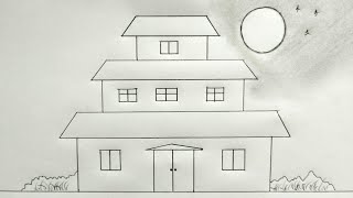 Triple level house drawing  easy house drawing [upl. by Ahsaz]