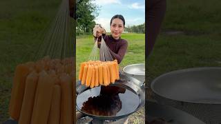 Hotdog crispy with noodle cook recipe shortvideo shorts cooking food recipe [upl. by Keyes]