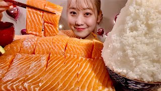 ASMR Costco Salmon Sashimi【Mukbang Eating Sounds】【English subtitles】 [upl. by Eidak585]