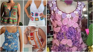 Crochet 🧶 multicoloured fancy topcrop top tunic top design ideas crochet crochettop [upl. by Aiekahs139]