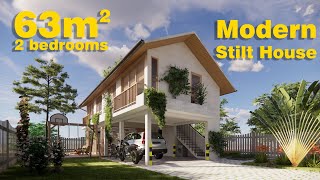 Exploring a Modern Stilt Tropical House 63m2 2 bedrooms [upl. by Aliam]