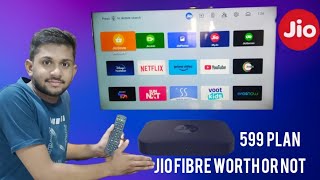 jio fibre plan Rs 599 full detail postpaid plan with wifi speed detail full detail review [upl. by Rennold]