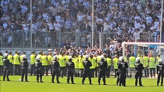 PLATZSTURM Polizeieinsatz TRÄNENGAS  PFEFFERSPRAY nachdem MSV Duisburg Ultras den Platz stürmen [upl. by Ayenat]