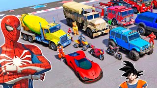 MOTOS CARROS e CAMINHÕES com HOMEM ARANHA e HERÓIS Desafio Carros na T Rampa  GTA V [upl. by Kassandra]