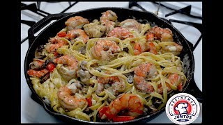 Receta Pasta Alfredo con camarones y langostas [upl. by Aihsem]