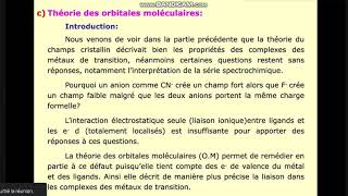 Part 1 théorie des orbitales moléculaires Chimie descriptive et de coordination SMC S6 [upl. by Elizabet]