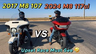 2024 Harley Davidson Road Glide 117ci LOSES Drag Race￼ Vs 2017 Street Glide 107 police 🤣 [upl. by Fornof379]