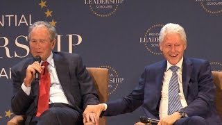 Presidential bromance Bush and Clinton trade jokes discuss family and 2016 [upl. by Downing]