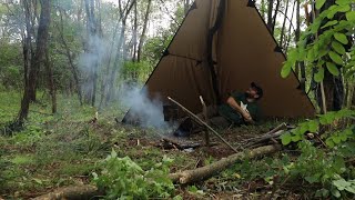 Bushcraft trip  river Side  tarp tent pot hang fire place  cooking etc [upl. by Llamaj]