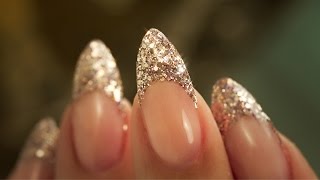 French Almond Glitter  Traditional French Acrylic Nail Technique  Step By Step Tutorial [upl. by Regnij]