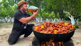 I Cooked Live Crayfish in a Cauldron over a Fire The Best Beer Snack [upl. by Munson]