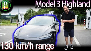 How far can the NEW Tesla Model 3 Highland go at 130 kmh [upl. by Devon]