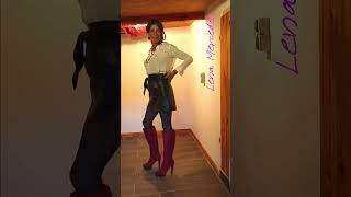 Crossdressing Lena Mercedes in leather skirt and high heels boots  Transvestite amp Femboy [upl. by Iruyas258]