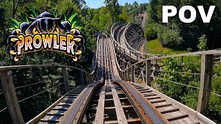 Prowler Front Row POV Worlds of Fun  Fantastic GCI Wooden Coaster Thru the Woods [upl. by Olnek]