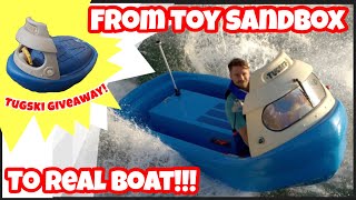 TOY SANDBOX TURNED INTO A REAL BOAT TUGSKI TUGBOAT GIVEAWAY CUSTOM HOT RAT ROD JETSKI BUILD [upl. by Hurlow141]