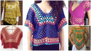 Latest beautiful crochet cotton thread colourful topcrop toptunic top design ideas for summer’s [upl. by Einaffets]