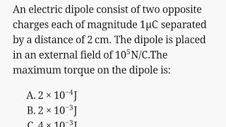 An electric dipole consist of two opposite charges each of magnitude 1µC separated by a distance o [upl. by Cogen]