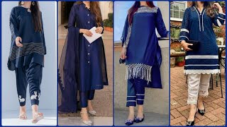 Most Beautiful Navy Blue Dress Design Dark Blue KurtiFrockSuit Design Dress Designing Ideas2023 [upl. by Reiko352]