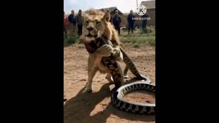 Animal Lion Catcow fight with snakeFantastic video🐉🦁🐄🐈 [upl. by Aikemot]