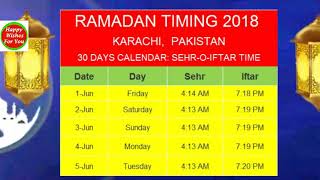 RAMADAN TIMING 2018 KARACHI PAKISTAN Sehr AND Iftar TIMING [upl. by Danete]