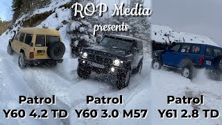 Nissan Patrol GR Y60 M57 vs Patrol Y61 28 vs Patrol Y61 42 TD on Snow [upl. by Gerti]