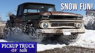 Driving Classic Chevy C10 pickup on Firestone Winterforce 2 Snow Tires [upl. by Ozne]