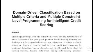 Domain Driven Classification Based on Multiple Criteria and Multiple Constraint Level Programming fo [upl. by Sesylu316]