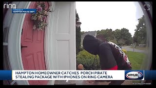 Hampton camera catches porch pirate stealing package with iPhones [upl. by Cordova]