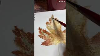 How to paint a metallic watercolor leaf 🍁 howto simplefalldecor watercolor leaf [upl. by Anaud]